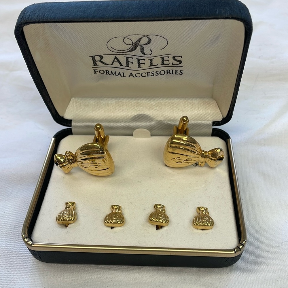 Money Bags Cufflinks and Studs Set Gold Plate Finish